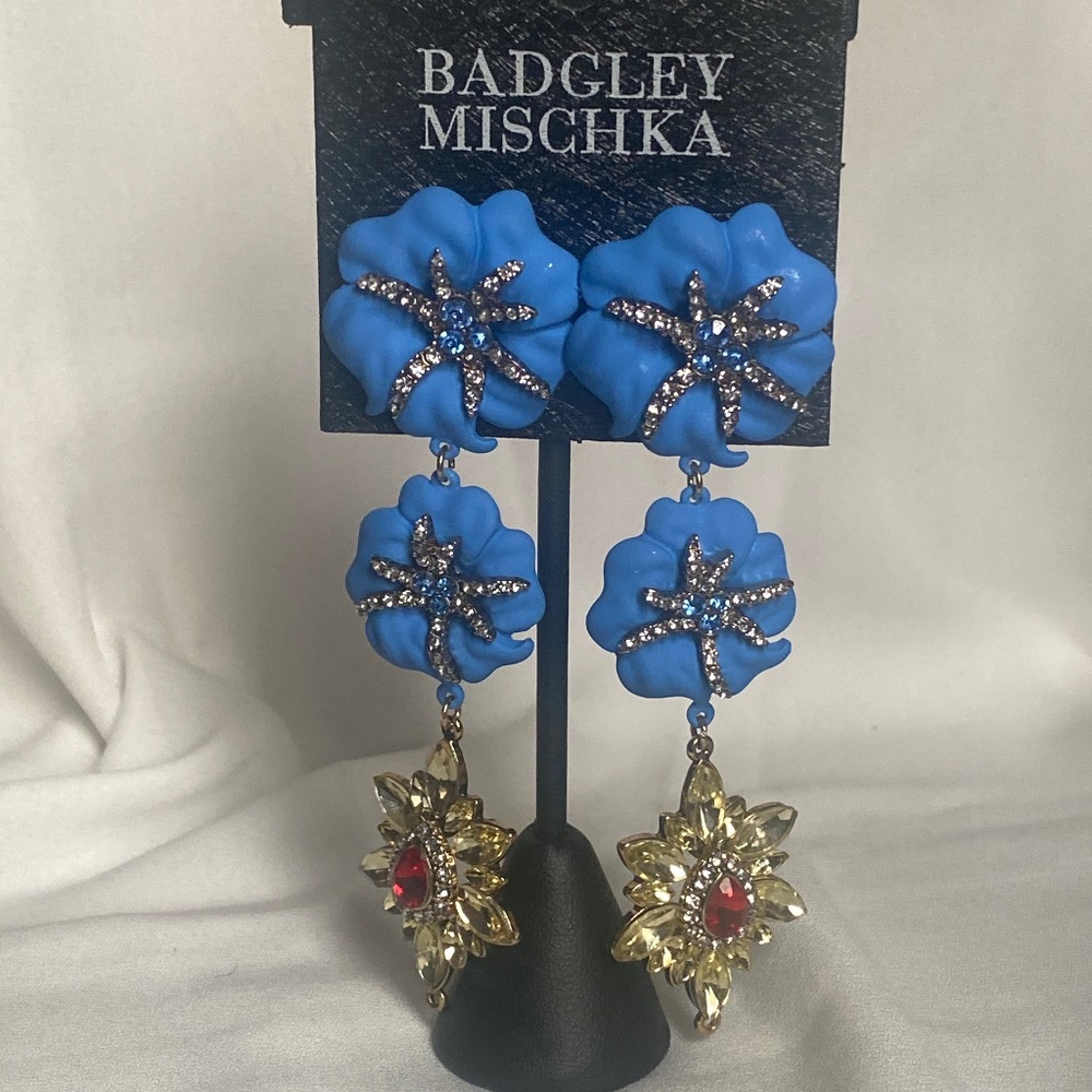 Blue dangling flowers with rhinestones